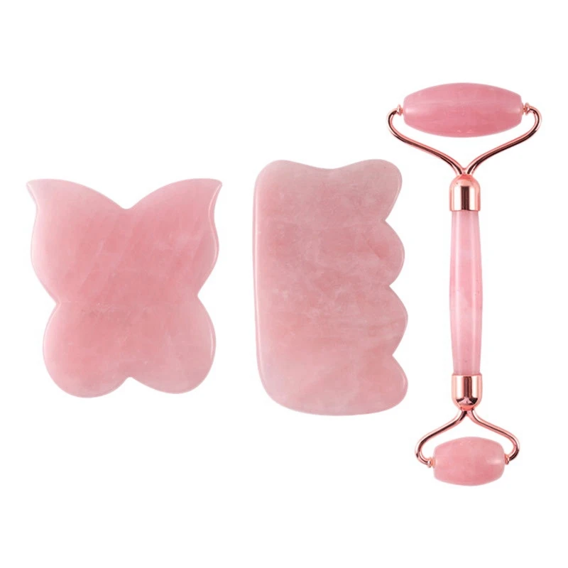 

3Pc/Set Facial Massage Roller Plate Jade Stone Massager Eye Face Neck Thin Lift Relax Slimming Tools Jade Roller Gua Sha