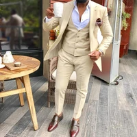 mens 3 piece champagne color suit formal business tailoring lapel slim fit dress groomsmen wedding blazer vest pants
