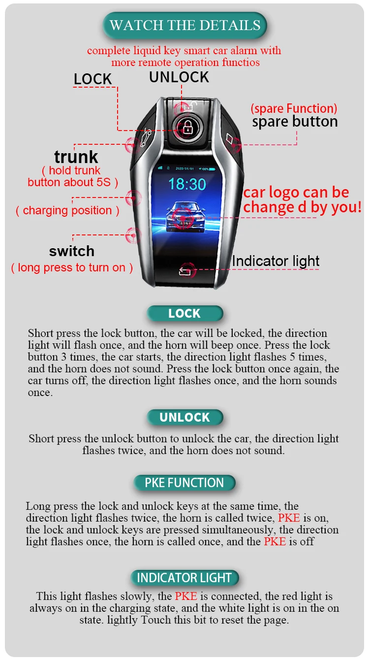 

Cardot Smart LCD Liquid Crystal Tough Remote APP Control Start Stop PKE Keyless Entry Car Alarm