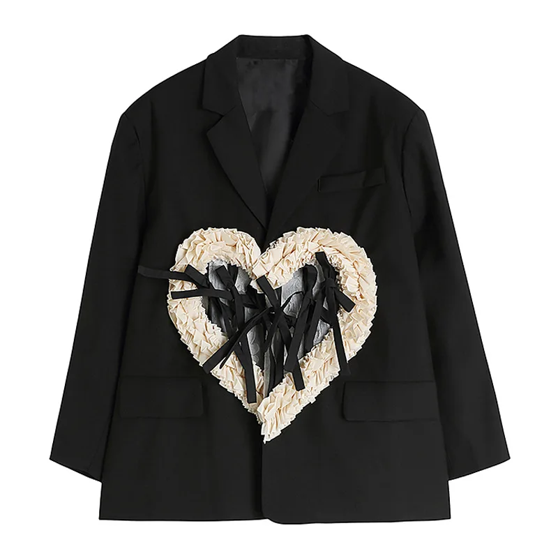 

SuperAen Original Love Single-breasted Suit Splicing Casual Black Patchwork Notched Office Lady Jacket Woman Coats