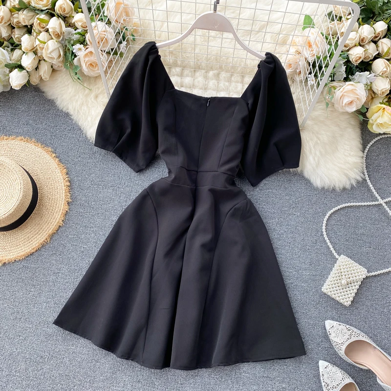 Женское короткое винтажное мини-платье во французском стиле черное платье с