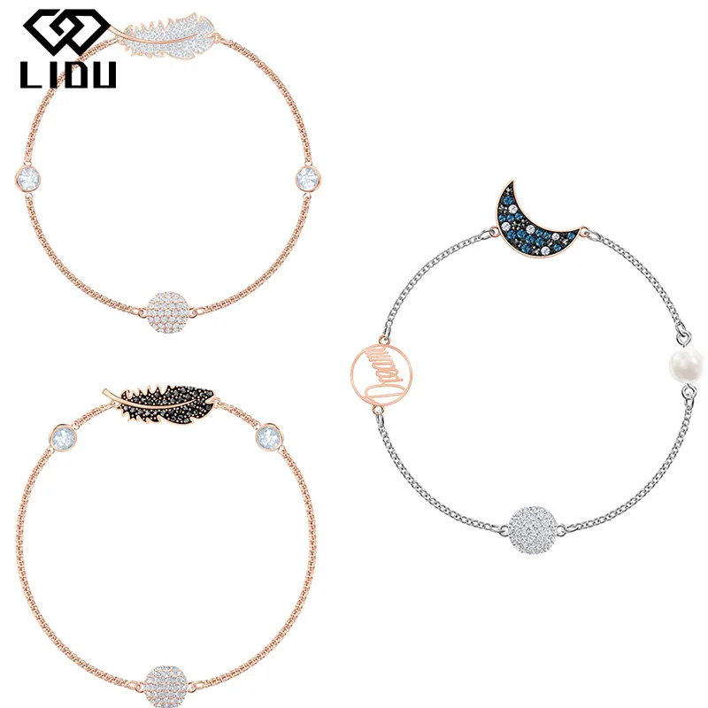 

LIDU High Quality Exquisite Fashion Feather Moon Shape Magnetic Clasp Bracelet Gifts For Friends Free Of Mail Manufacturers Whol