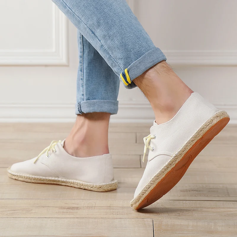 

Spring Men Espadrilles Canvas Shoes Fashion Sneakers For Men 39-45 Men's Fishermen Footwear Lace Up Lightweight Shoes Male