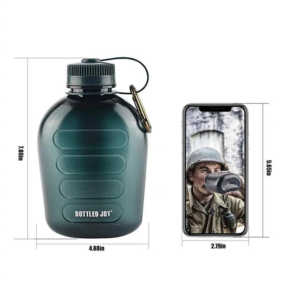 

1L Army Green Canteen Plastic Tritan Sports Water Bottle Portable with Strap for Hiking Camping