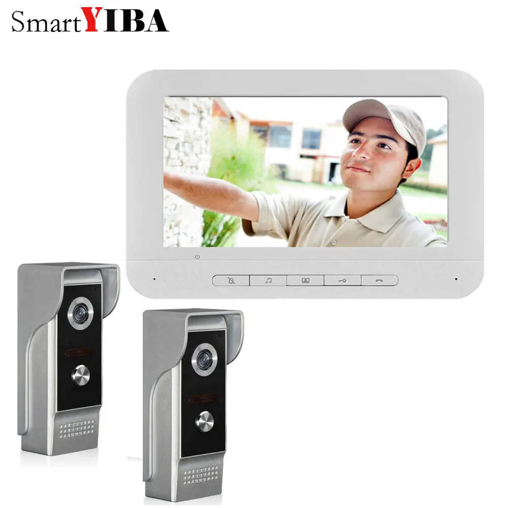 V70MM4-2V1 SmartYIBA " цветной монитор дверной звонок домофон видеодомофон Infared светодиоды ИК-камера домашний офис дверной телефон hands-Free монитор - Цвет: V70MM4-2V1