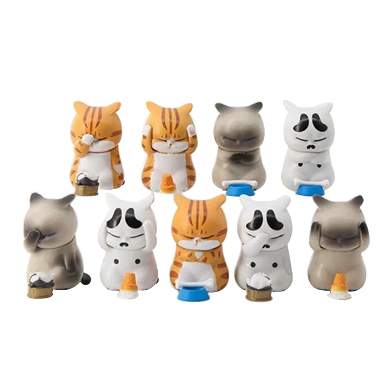 

Miniature Figurine Model Cat Realistic Toy Replica w/ Meditation Pose Party Decoration Boutique Collections 9Pieces/Set
