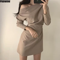 korean strapless sexy mini dress women 2020 summer long sleeve office elegance party dresses vestidos