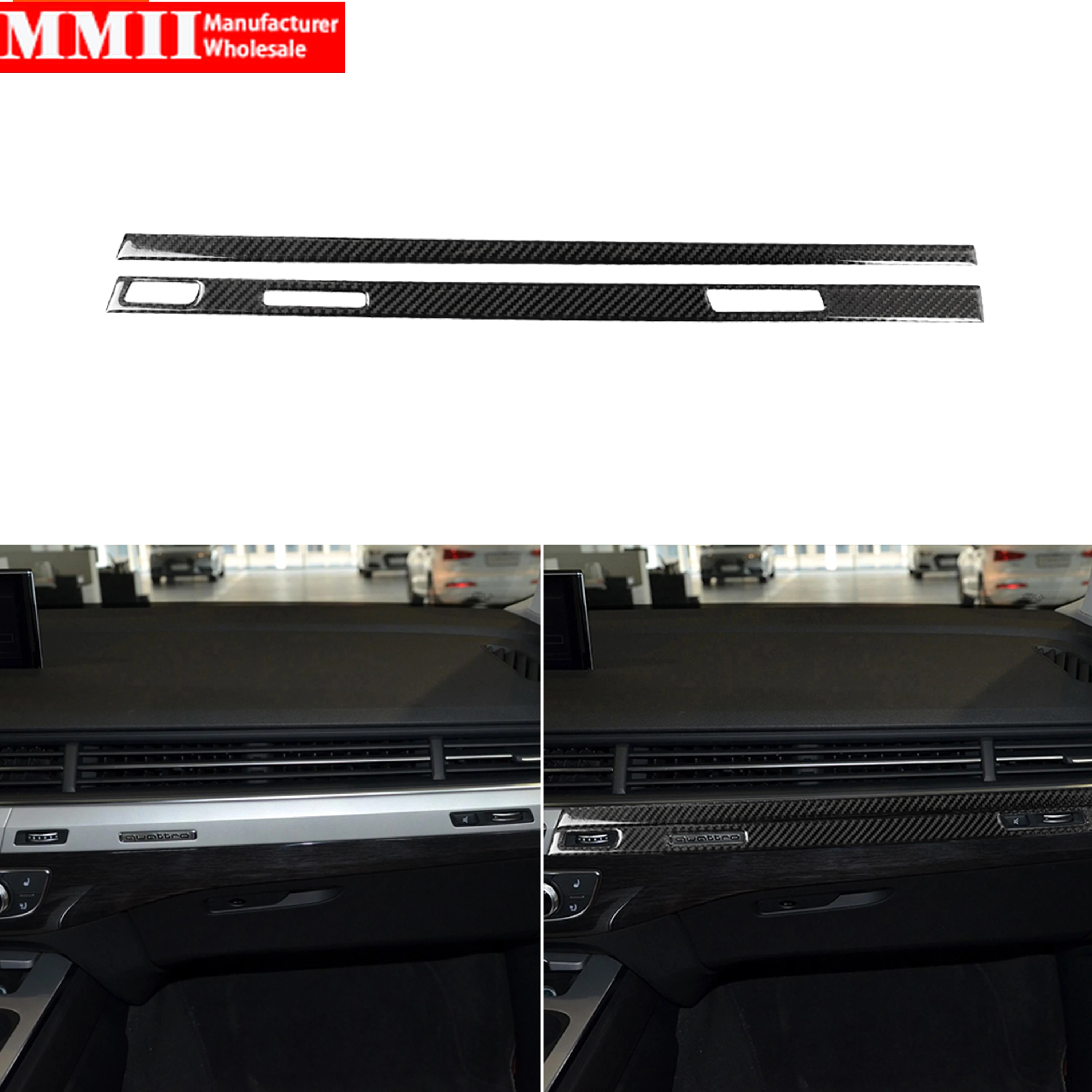 Carbon Fiber Stickers For Audi Q7 SQ7 4M 2016 2017 2018 2019 Co-pilot Dash Panel Trim Strips Interior Car Accessories