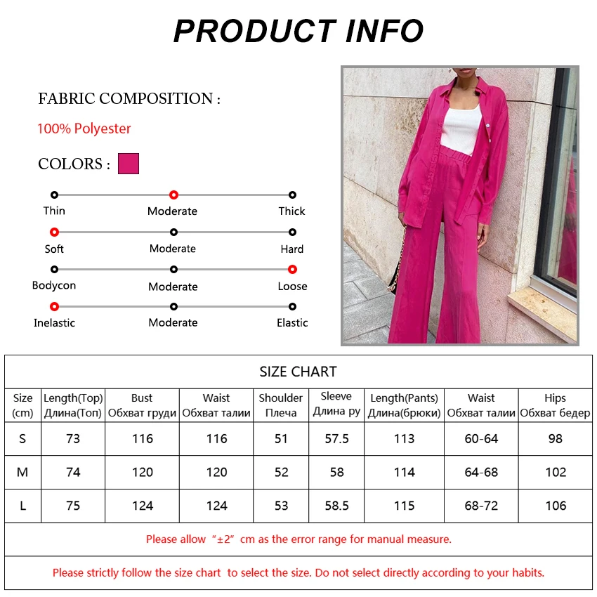 

Mnealways18 Satin Hot Pink 2 Piece Womens Suit Single-Breasted Long Sleeve Shirts With Wide Leg Pants Set Autumn Fashion Outfits