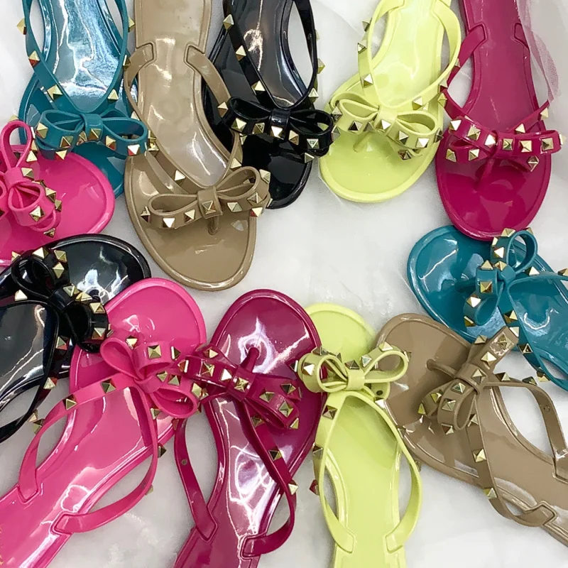 

vallu 2020 summer new rivet bow flat beach outdoor large size sandals