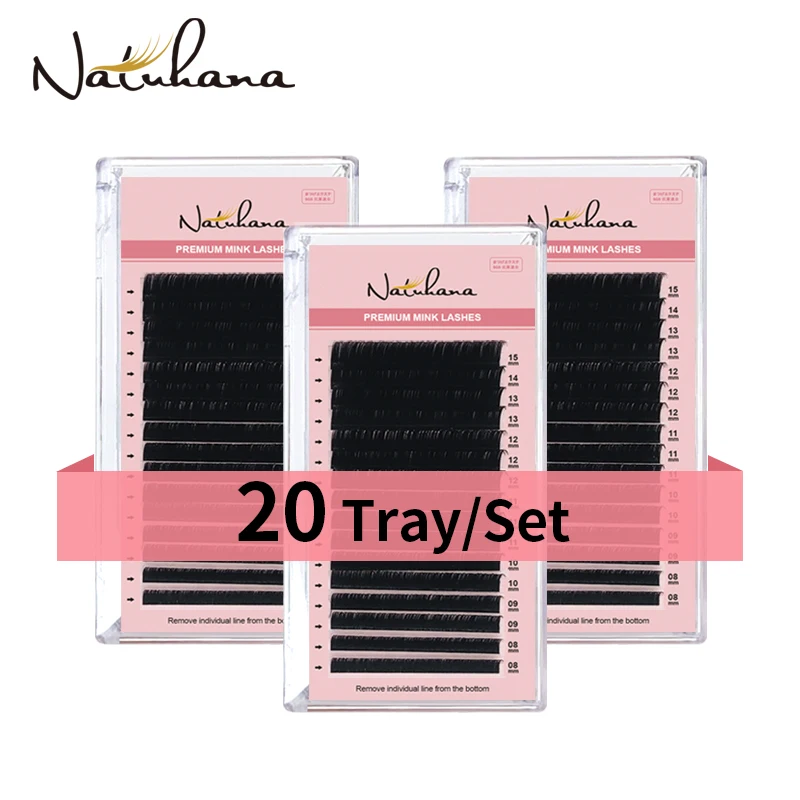 NATUHANA Lashes  20Cases/Lot 8-15mm Mix 100% Handmade False Eyelash Extension Supplies Silk Mink Eyelashes Individual Makeup