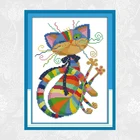Картина с красочным котом Joy Sunday, вышивка крестиком, ткань Aida 11CT 14CT, наборы для вышивки крестиком ручной работы сделай сам, вышивка