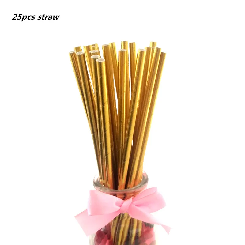Gold Straw 25pcs 25 шт одноразовые столовые приборы из фольги розового золота, бумажные соломинки для питья на свадьбу, вечеринку, день рождения, украшения, вечерние принадлежности, бумажные соломинки - Цвет: Gold Straw 25pcs