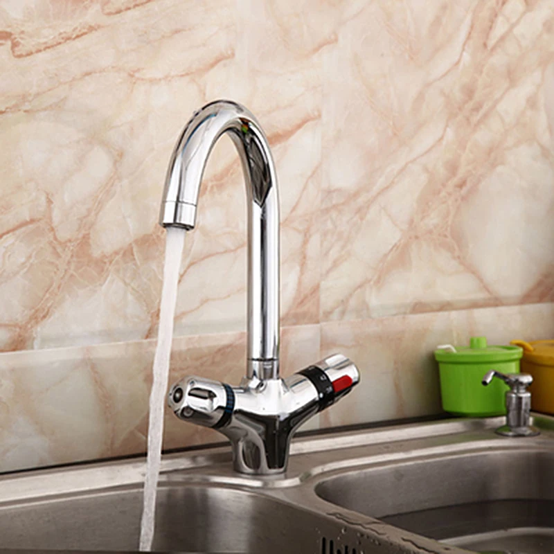 

The higher Thermostatic Faucet the kitchen Faucet Cold and Hot Water Mixer Short Nose Double Handle chrome finish basin faucet