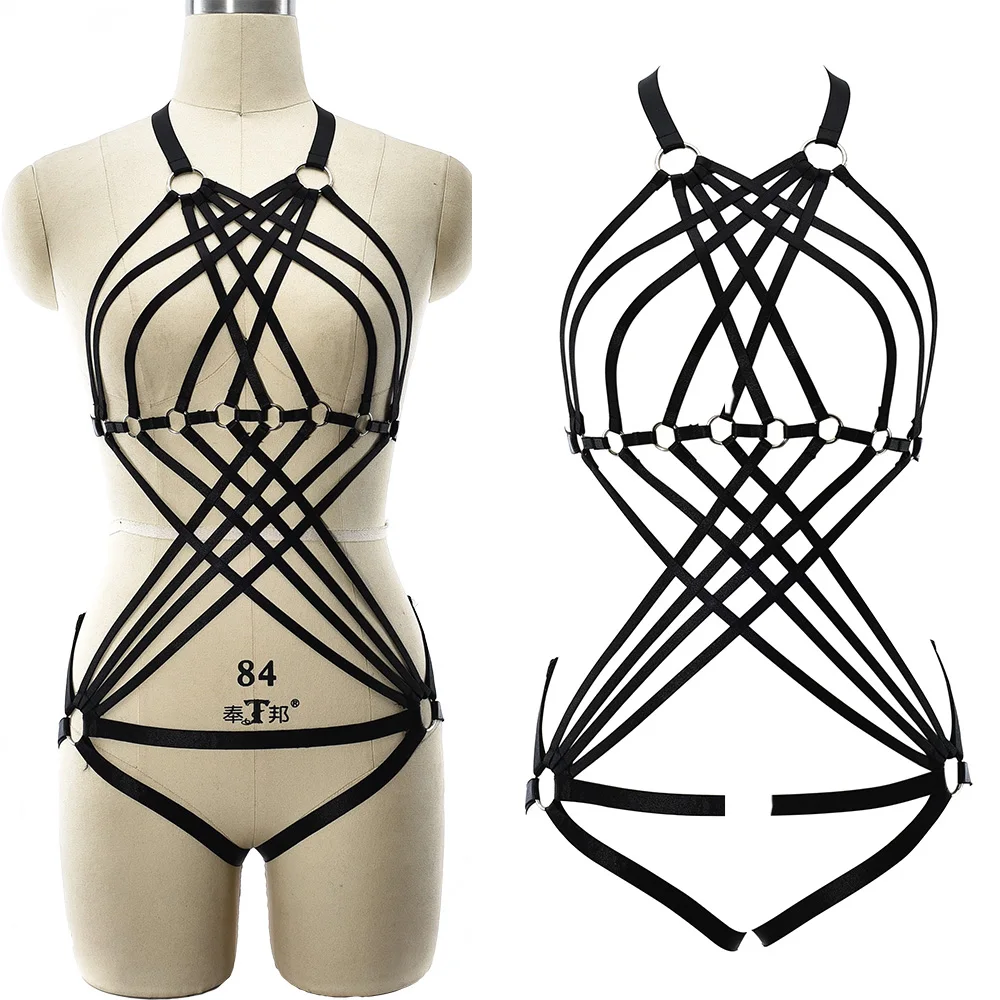 Портупея с вырезами черный сексуальный комплект нижнего белья бандаж для танцев