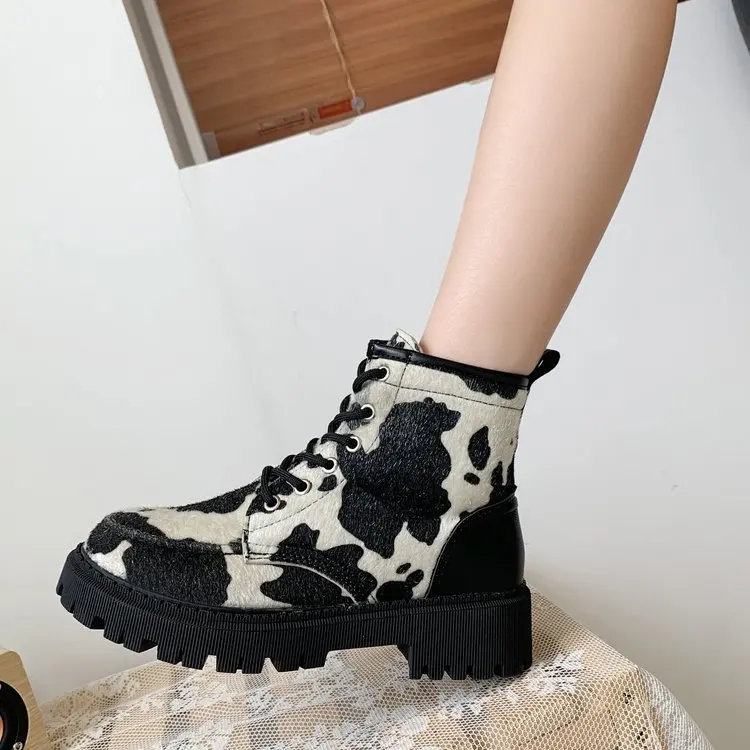 

Women Motorcycle Boots Autumn Winter Fashion Solid Color Martin Boots Women High Quality Comfortable Cow pattern Female Boots