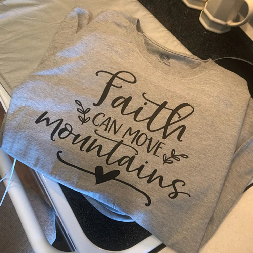 Женская хлопковая футболка с коротким рукавом Faith Can Move Mountains Christian Повседневная