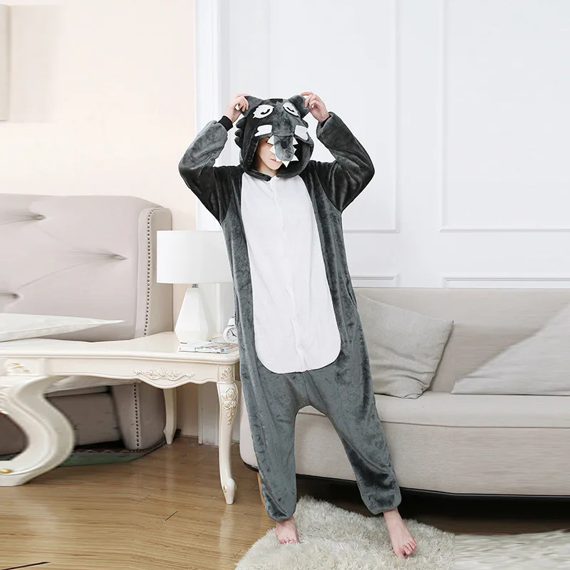 timber wolf Минни моус Кигуруми костюмы для мужчин wo мужчин с капюшоном животных мультфильм зимний комбинезон Ползунки «панда» динозавр пижамы Косплей - Цвет: timber wolf