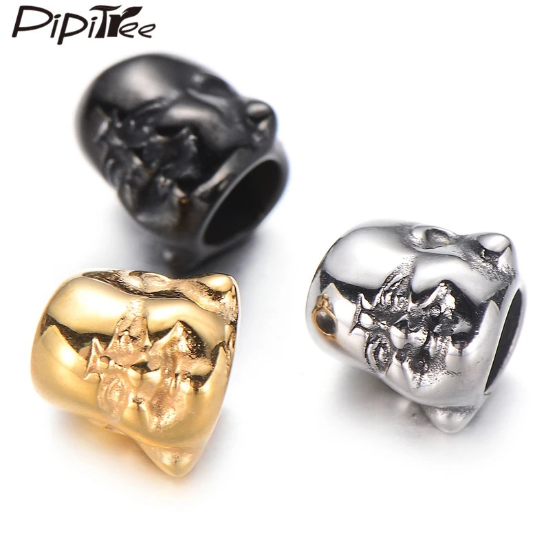 

Pipitree 4 шт./лот, оптовая продажа, бусины с головой Будды, большое отверстие, ювелирные изделия из нержавеющей стали, бусины, подвески для мужчи...