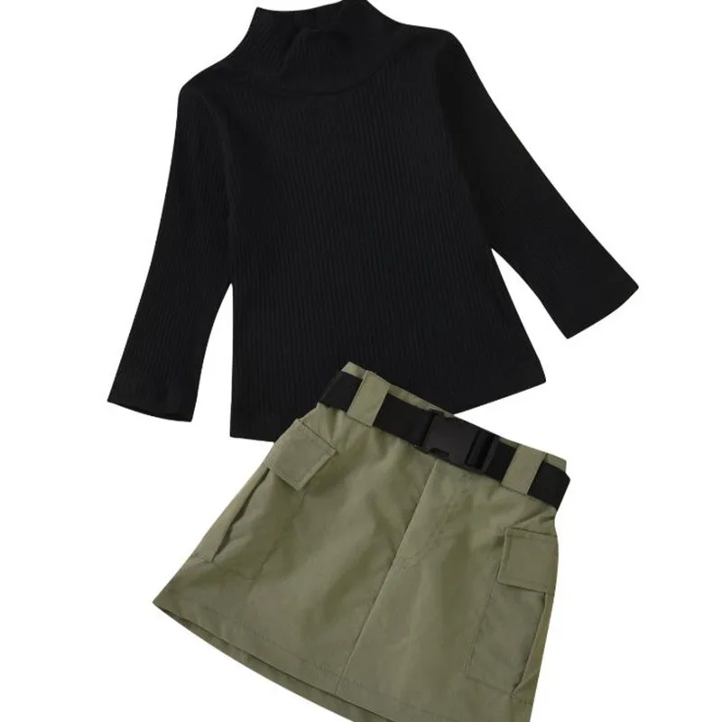 

DFXD/новый модный детский комплект одежды для девочек, осенне-зимняя трикотажная рубашка с длинными рукавами и высоким воротником + юбка-карг...