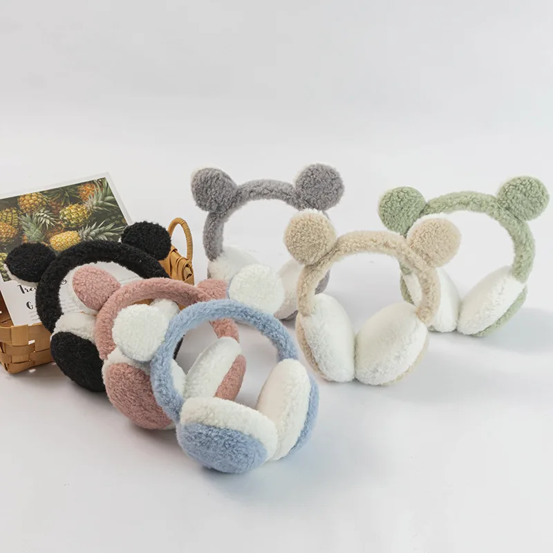 

Panda-Shaped Plush Earmuffs Outdoor Windproof Antifreeze Warm Faux Plush Earmuffs Solid Color Foldable Fluffy Ear Cover Warmers