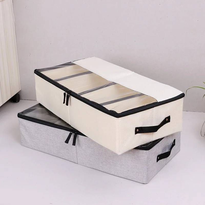 Cysincos Cotton Linen Folding Washable Storage Box Dustproof PVC Cover Shoe Organizer Boxes For Boots Underwear Socks Organizers | Дом и сад