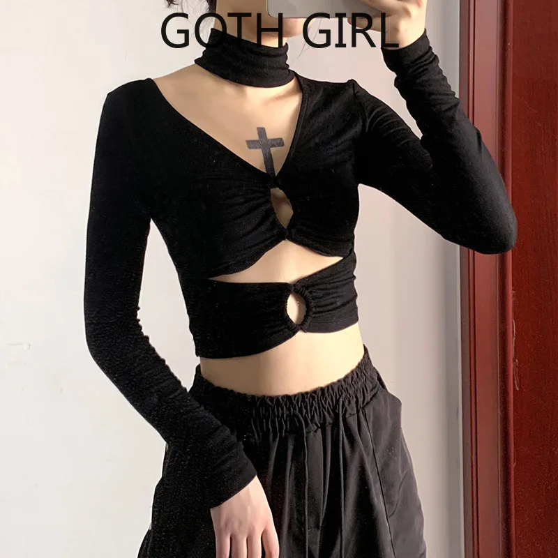 

Goth Girl 2020 в европейском и американском стиле Осень-зима новая женская одежда однотонная модная сращивающаяся с вырезами