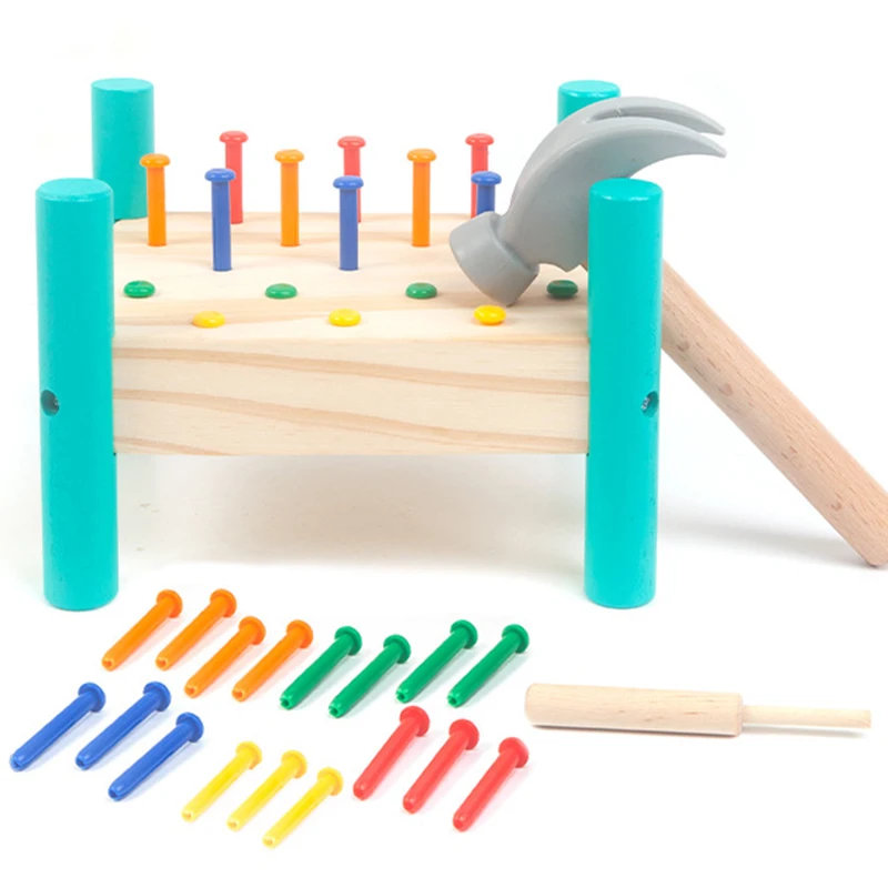 

Montessori Baby Hammer Hit Wooden Toys Life Skills Training Early Educational Assembling Tool Toy For Children Strength Training