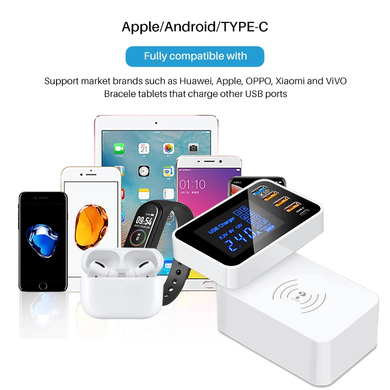 Winhow Смарт зарядное устройство QC3.0 quick charge type c 3 usb QI беспроводной универсальный для