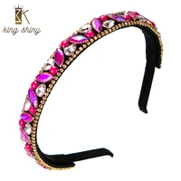 king shiny elegant korean colorful crystal headband luxury sparkly rhinestone beaded hairband bridal wedding jewelry tiara bezel