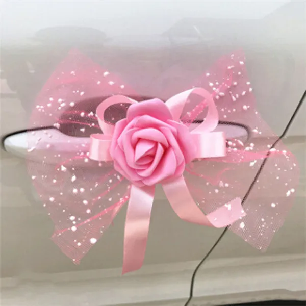 pink Новые модные свадебные Автомобильные украшения свадебный цветок 3 цвета дверные ручки автомобиля и зеркало заднего вида украшения - Цвет: pink