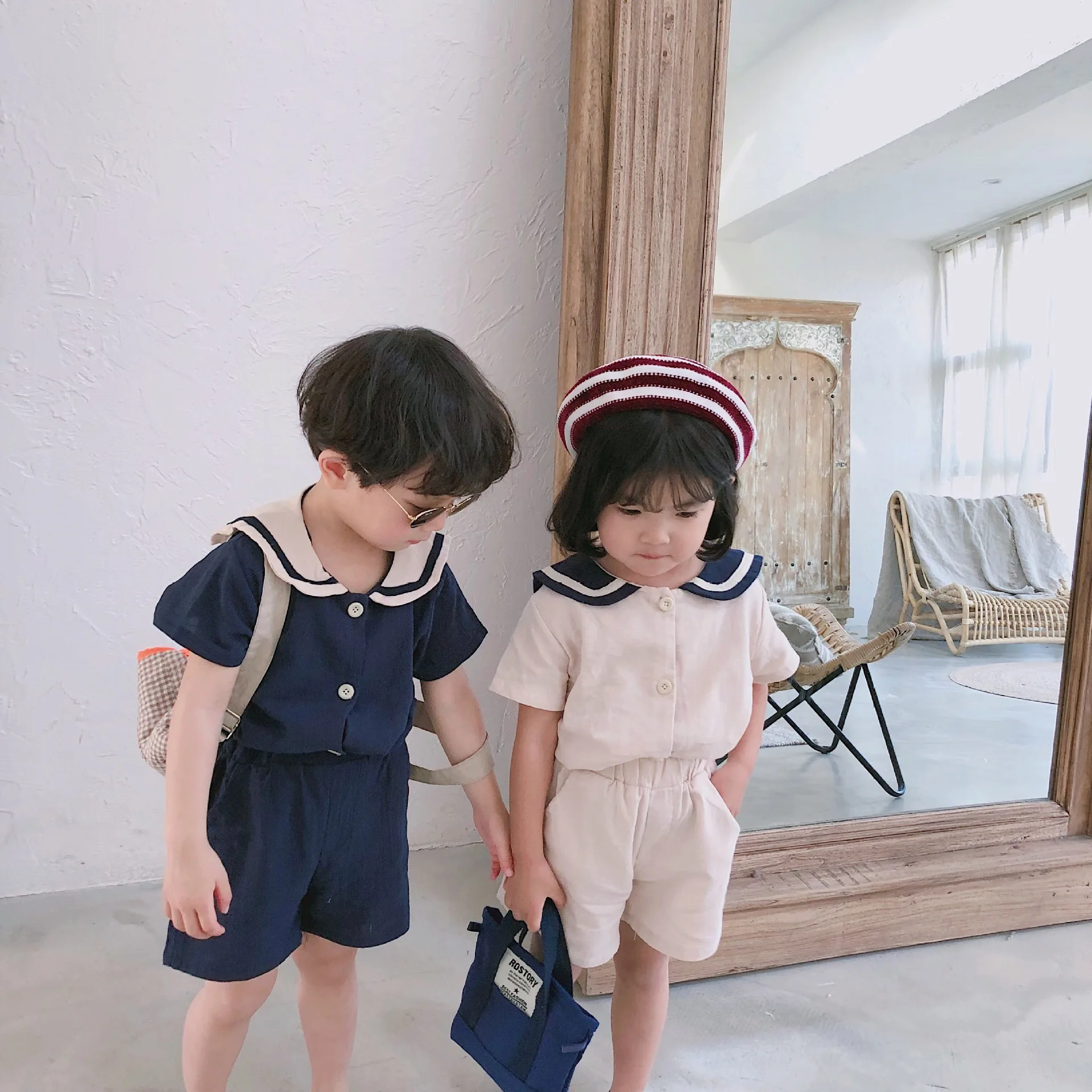 Летний комплект модной детской одежды в японском стиле для мальчиков и девочек