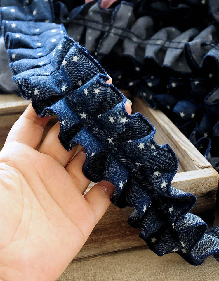 Синяя джинсовая лента с принтом в виде звезды один метр ткань для шитья одежды