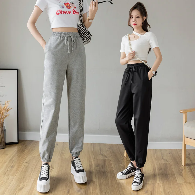 

Женские осенние брюки с высокой талией, повседневные спортивные свободные спортивные штаны в Корейском стиле