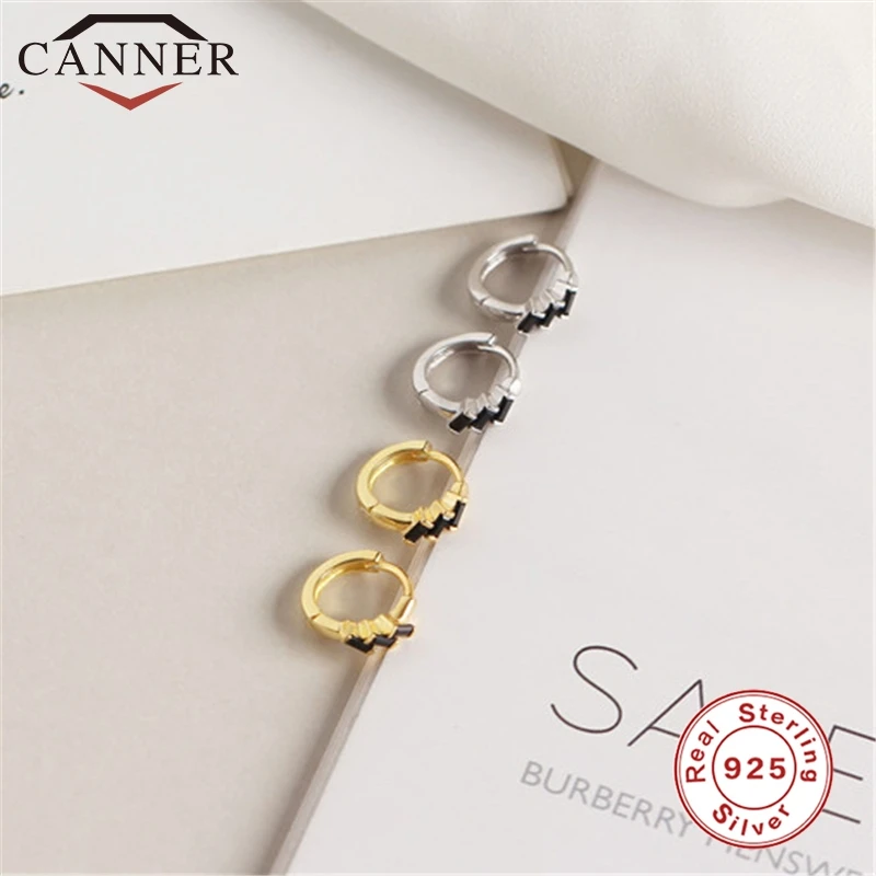 High-Quality 925 Sterling Silver Geometric Beads Hoop Earrings for Women Black Rectangular CZ Zircon Earring Gold Jewelry | Украшения и