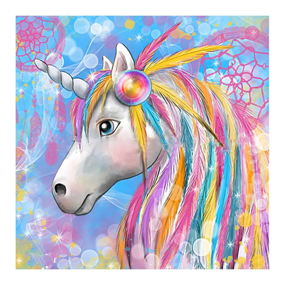 Алмазная живопись с животными мультяшными единорогами круглая полноразмерная