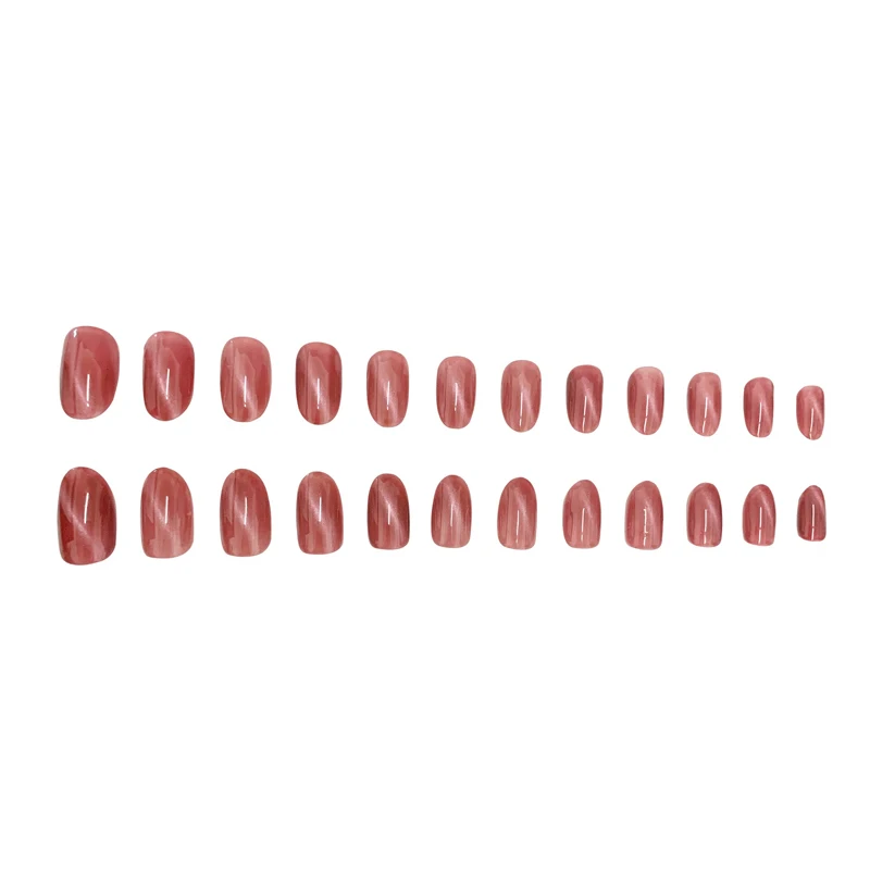 

24pcs Long Pointed False Nails Spar Cat Eye Artificial Waterproof Press On Nails Red Glue Wearing Nail Tip Extension Manicure