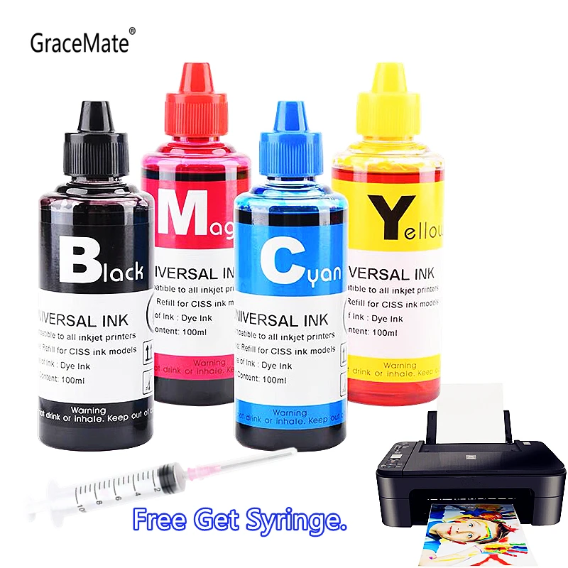 

GraceMate 100ml Dye Ink Refill Kit for 178 Ink Cartridge Ciss Compatible for Hp 178xl 5510 5515 6510 7510 B109a B109 Printer Ink