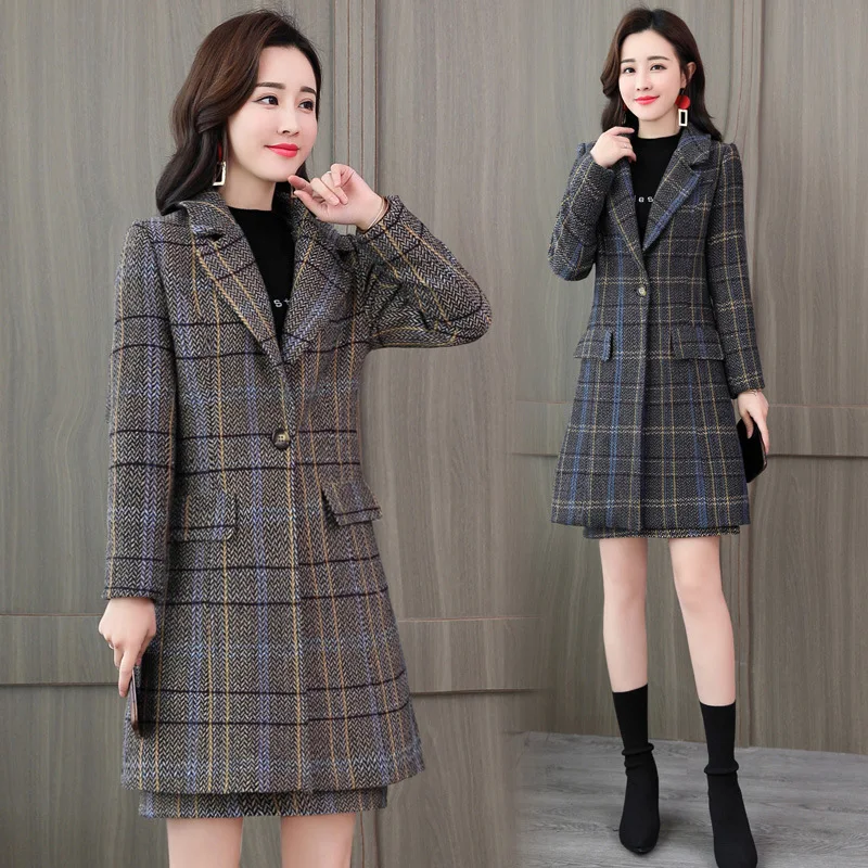 Женский офисный костюм с юбкой для работы женский шерстяной длинный тренчкот и