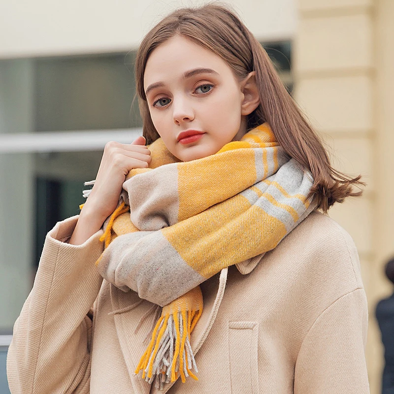 

Plaid Wool Scarf Women Fashion Warm Shawls and Wraps Checkered Pashmina Winter Wool Scarves Blanket Echarpe Stole Ladies