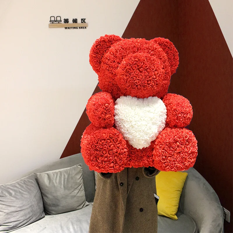 

40cm pink teddy bear, two-color, heart-shaped, artificial flower, Valentine's day wedding gift, new style in 2021