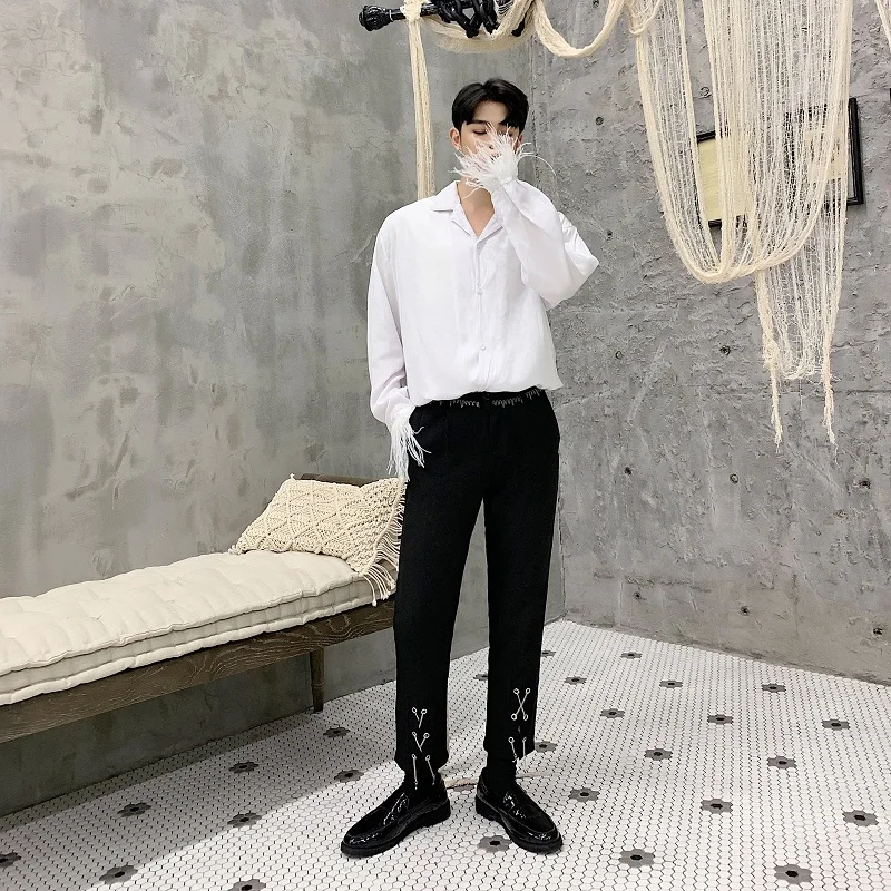 Мужские брюки с цепочкой модные повседневные облегающие винтажная уличная