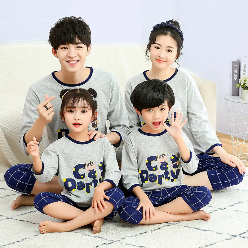 Conjuntos de pijamas de algod&oacute;n a juego para madre e hijo, ropa de dormir de verano para casa familiar-0