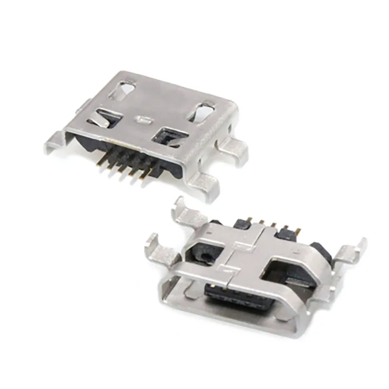 

50 pcs/lot 4 Feet 5Pin DIP Female Flat Port Micro USB Connector Jack Tail Plug Sockect Terminals Front foot hollow