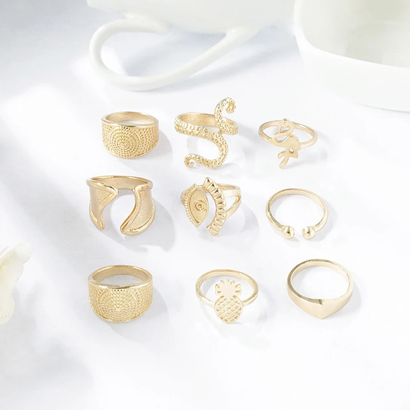 9 шт./компл. Ретро Кольца женские модные золотые Осьминог горчичный ананас глаз в