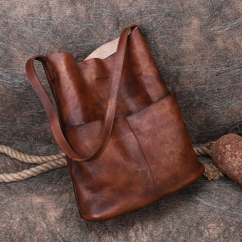 

FCTOSSR The First Layer of Cowhide Large-capacity Bag New Simple Large Niche Leather Shoulder Tote Bag For Women