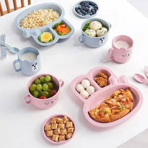 3 шт.компл. детская миска, ложка, вилка, кормление, столовая посуда, мультяшный кролик, детские блюда, столовая посуда, антигорячая тренировочная обеденная тарелка