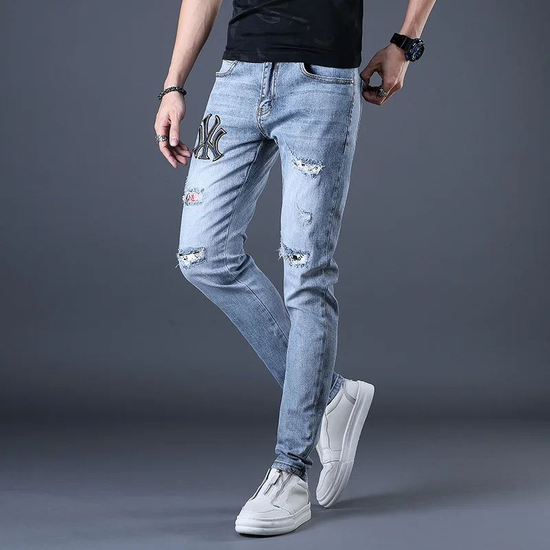 Европейские мужские брендовые облегающие джинсы dsq джинсовые брюки стрейч синие