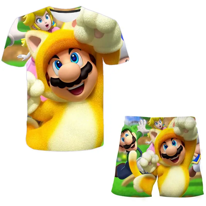 

Summer Suit Mario Bros T-shirt 4 To 14 Years Baby Boys Clothing Sets Kids Sets 2pcs Short Sleeve Tshirts+shorts Child Boy Outfit