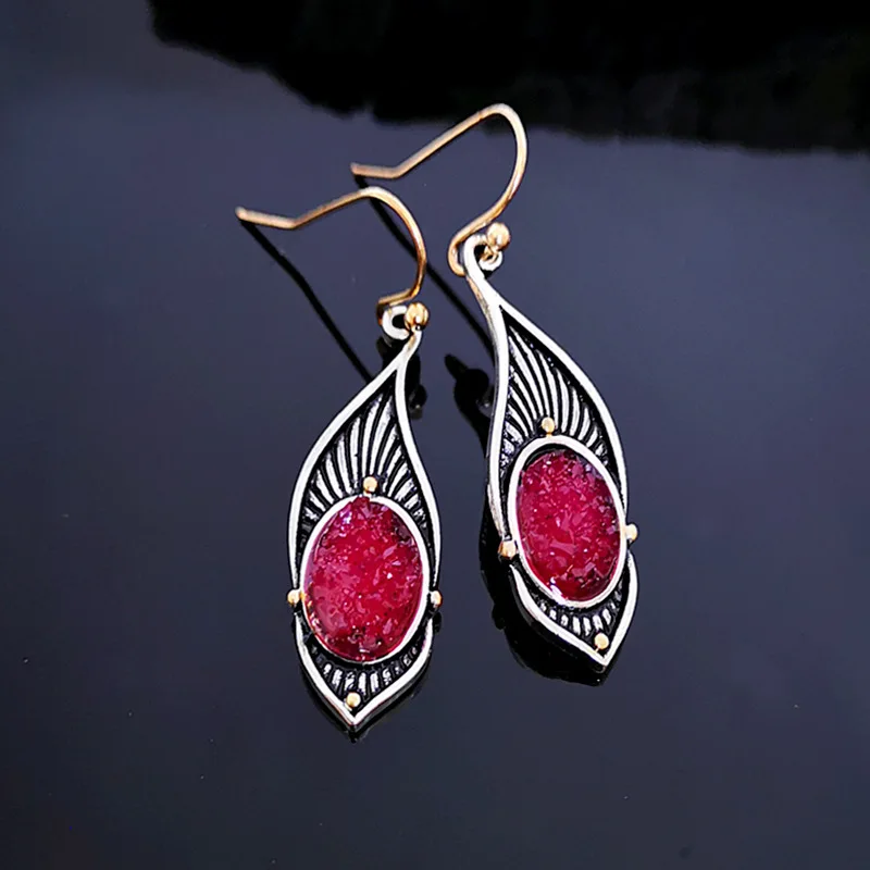 Этнические винтажные резные серьги в виде сосуда Boho древние фиолетовые красные каменная капля Висячие серьги для женщин индийские ювелирные изделия Bijoux O4D290